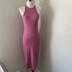 Sezane Sleeveless Ribbed Knit Midi Bodycon Dress Racerback Mauve Pink XS
